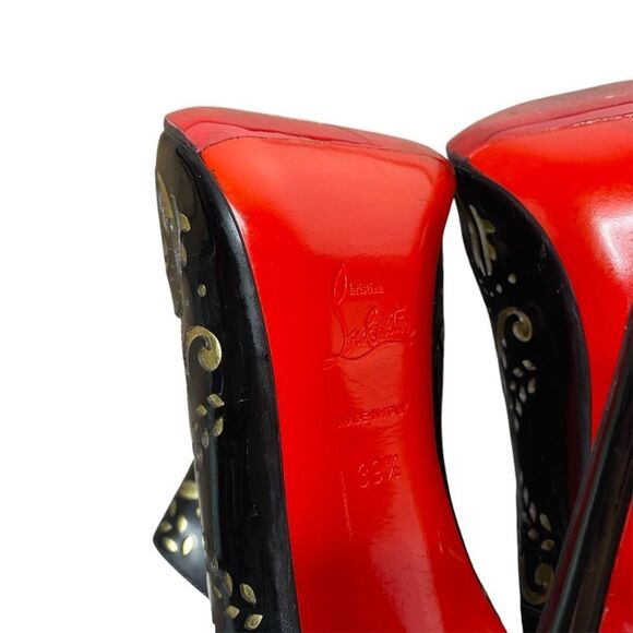 Christian Louboutin Black Patent Mesh Lasercut Mandolina 120 Booties 39.5 - Picture 9 of 10